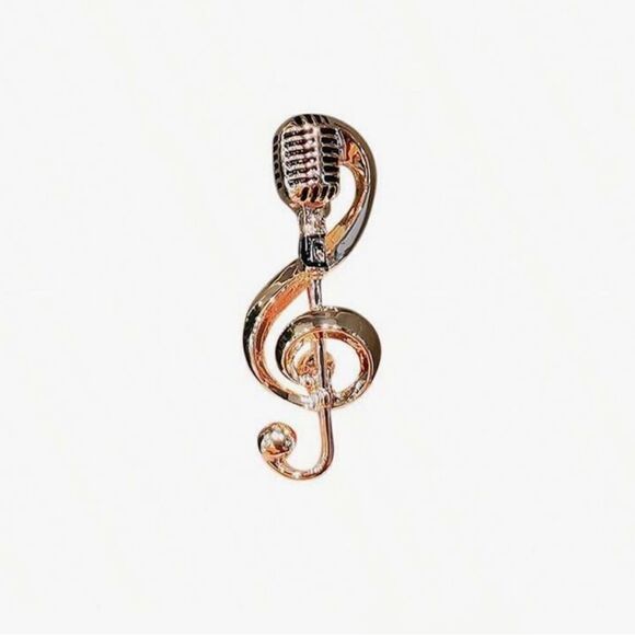 Vintage Inspired Microphone Brooch, Gold Tone, Rockabilly, Elegant - Picture 1 of 4
